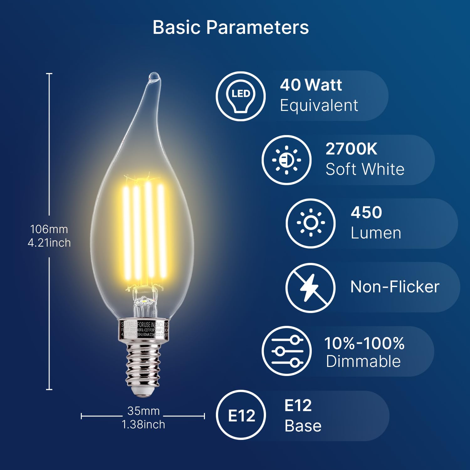 FLSNT CA11 E12 dimmable bulbs ideal for chandeliers and fixtures.