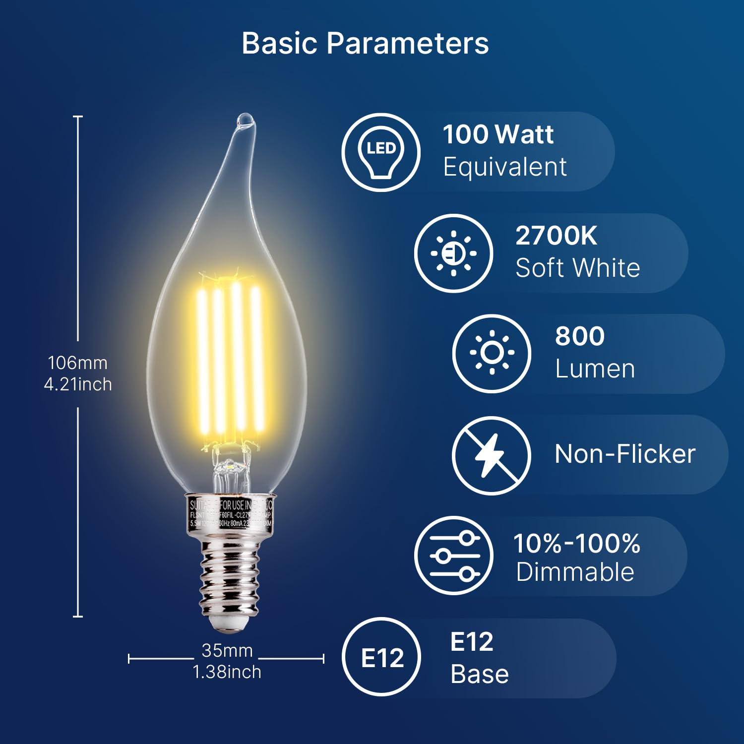 FLSNT CA11 LED bulb delivers 800 lumens for immediate bright illumination.
