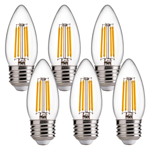 FLSNT dimmable LED candelabra bulbs in a six-pack provide cozy, efficient lighting