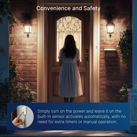 FLSNT dusk-to-dawn ST19 sensor in outdoor fixture switches on automatically at night.