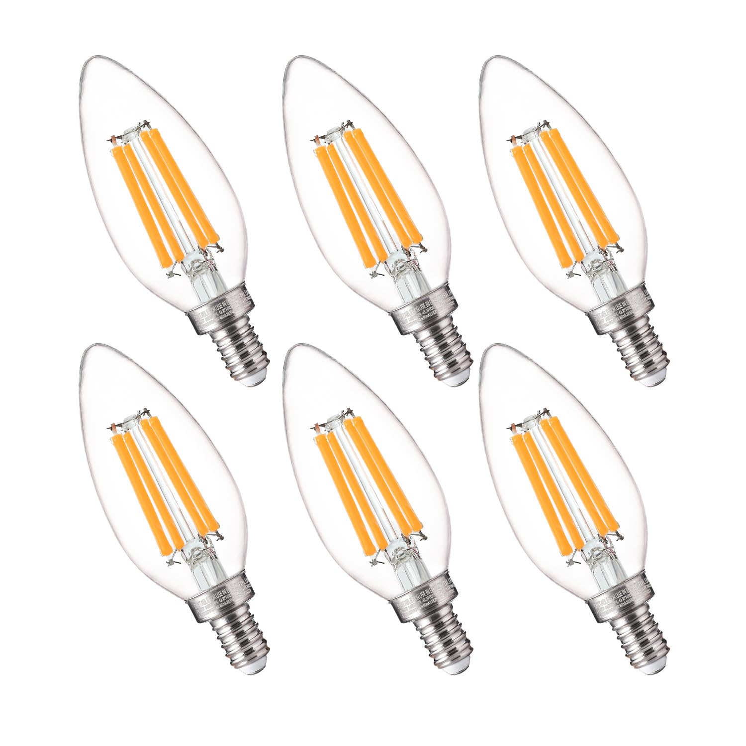 FLSNT LED candelabra bulb in packaging showing 6-pack convenience and energy efficiency.