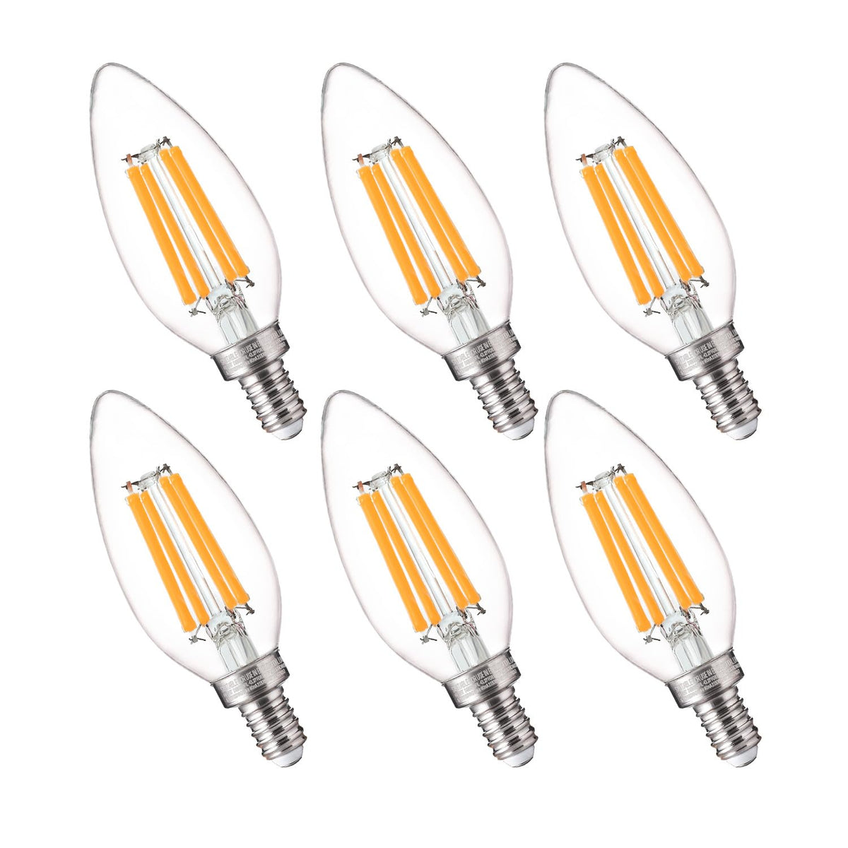 FLSNT LED candelabra bulb in packaging showing 6-pack convenience and energy efficiency.