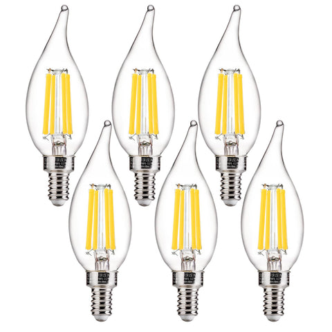FLSNT LED candelabra bulb in clear glass, dimmable for daylight ambiance.