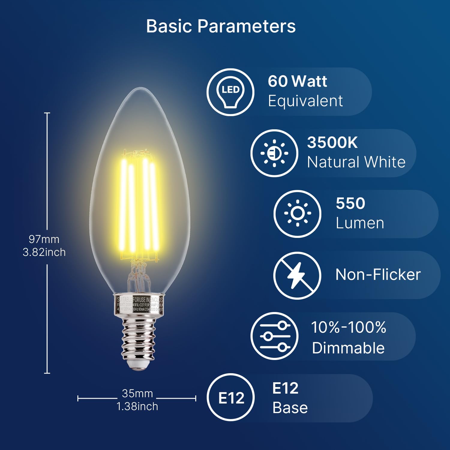 FLSNT 3500K natural white LED bulb close-up shows warm finish.