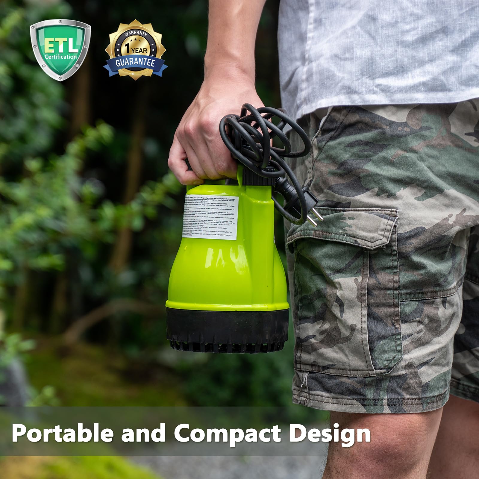 FLUENTPOWER 1900gph sump pump with 16.4ft cord for versatile drainage.