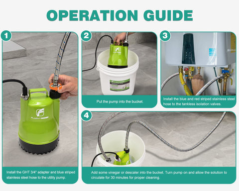 FluentPower descaling kit with included wrench and instructions for DIY users.
