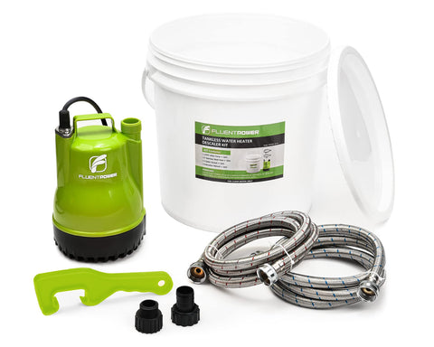 FluentPower tankless descale kit pump ready for quick installation and maintenance.