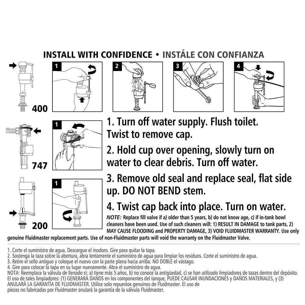 Fluidmaster 400A fit seal illustrates compatibility with common fill valves