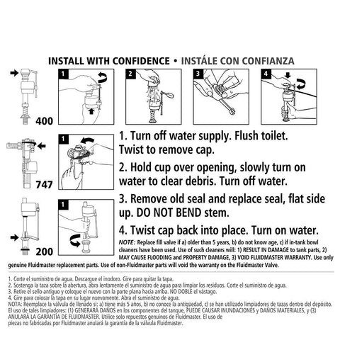 Fluidmaster 400A fit seal illustrates compatibility with common fill valves