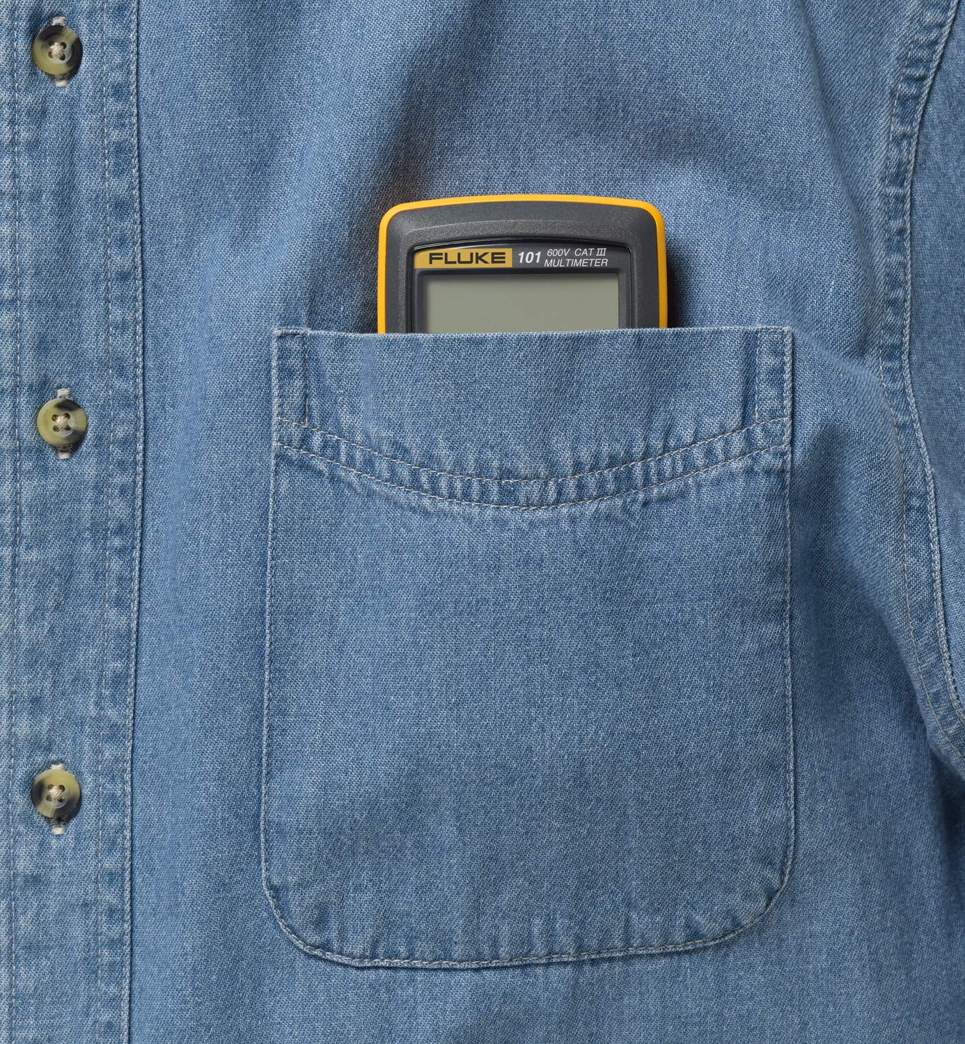 Fluke 101 buzzer aids quick verification during troubleshooting.