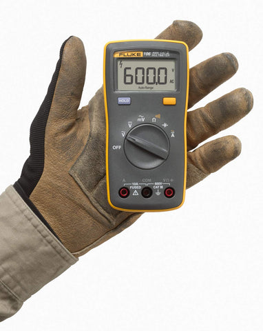 Fluke 106 terminal area highlighting AC/DC current input up to 10 A.