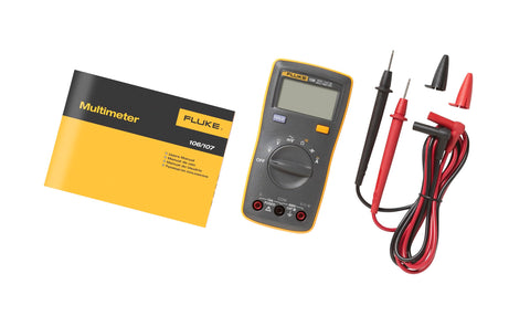 Fluke 106 palm-sized digital multimeter front view for quick go/no-go testing.