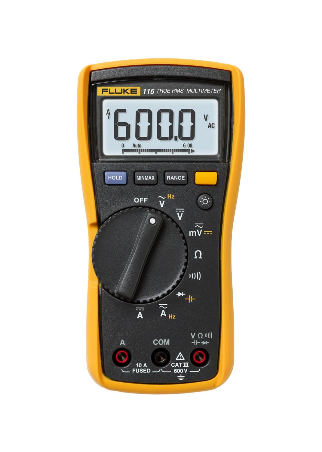 Fluke 115 digital multimeter front view with clear display for quick site readings
