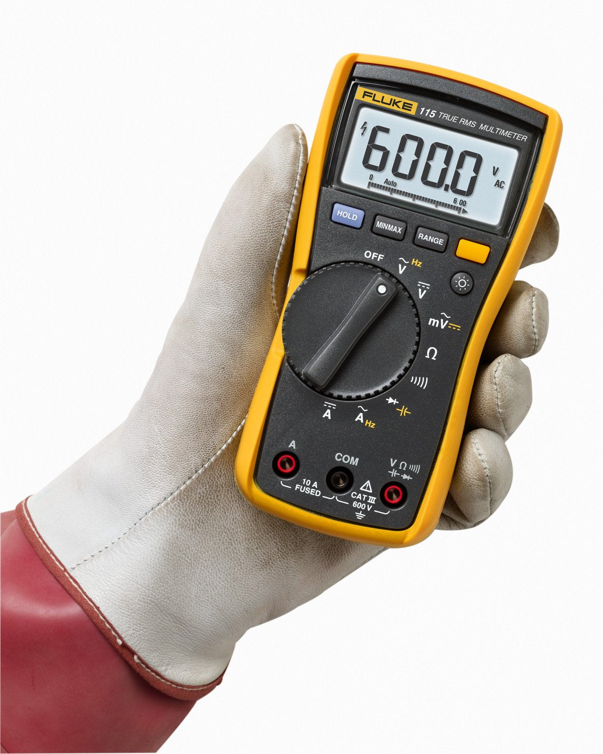 Fluke 115 backlit display enables readable measurements in dim job sites