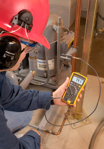 Fluke 116 HVAC multimeter combo-kit-accessories shows essential HVAC testing tools.
