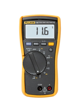 Fluke 116 HVAC multimeter digital-display with clear readings for quick diagnostics.