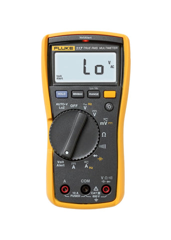 Fluke 117 digital multimeter display provides precise measurements for efficient diagnostics.