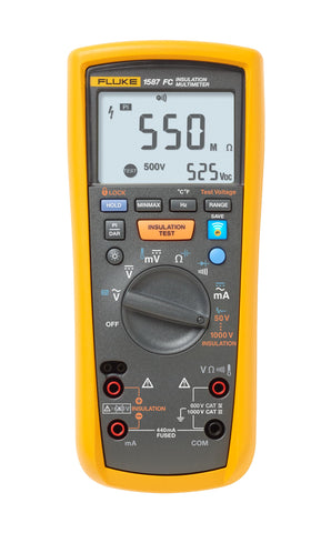 Fluke 1587 FC front view shows rugged construction for field testing.