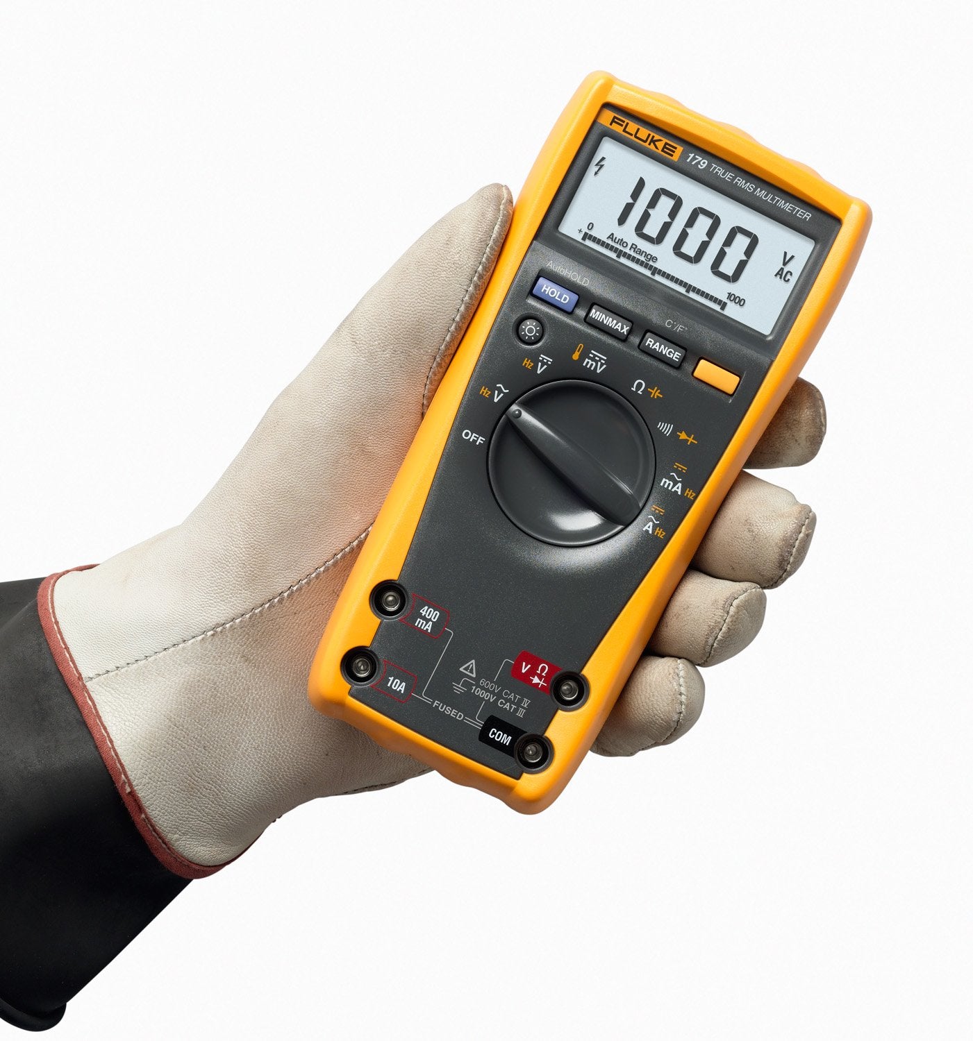 Fluke 179 built-in thermometer with probe for quick surface temps.