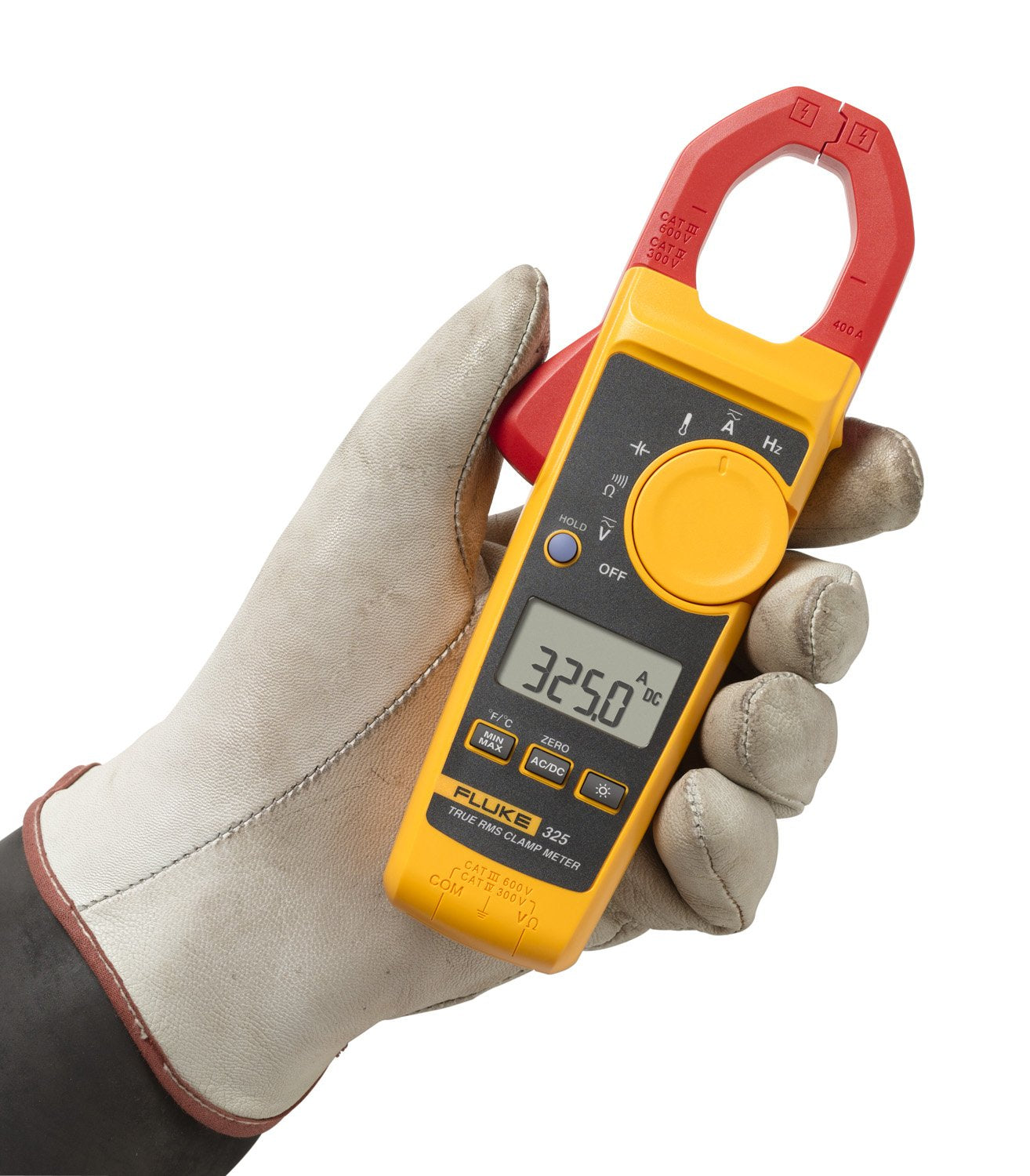 Fluke 325 clamp meter jaw opening supports easy current measurement in crowded panels.
