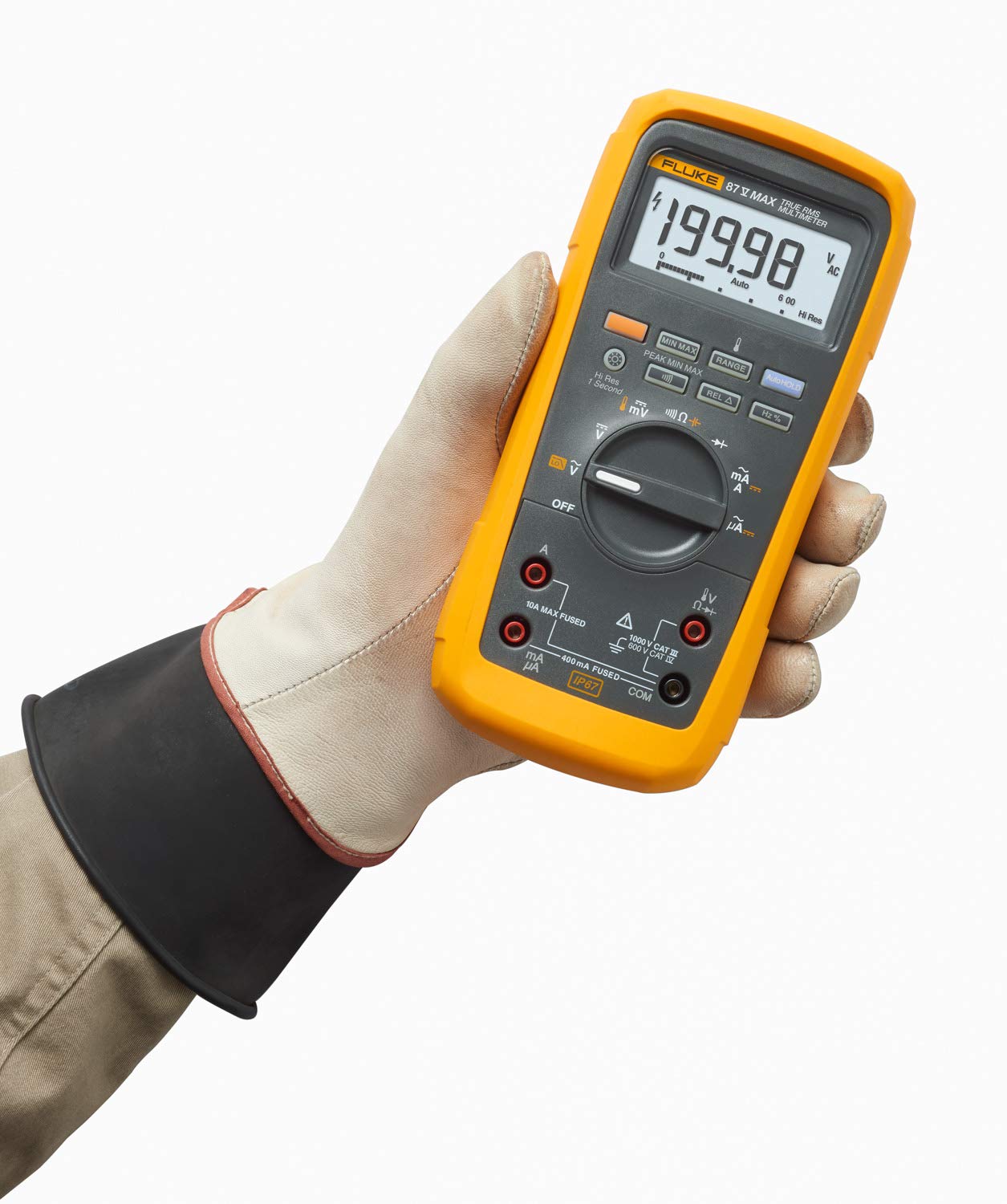 Fluke 87V MAX display and controls, easy access for quick checks on site in demanding conditions.