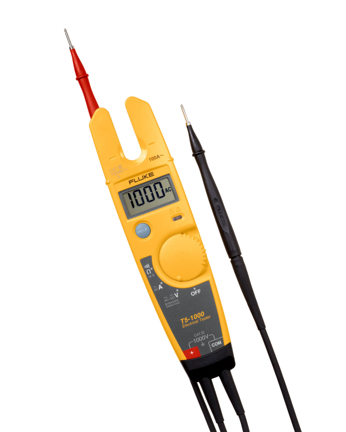 Fluke T5-1000 open jaw measurement demonstrates current without circuit disruption.