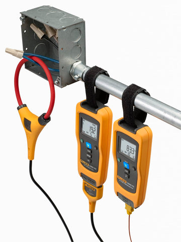 Fluke TPAK hook hanger for non-magnetic surfaces enables secure placement.