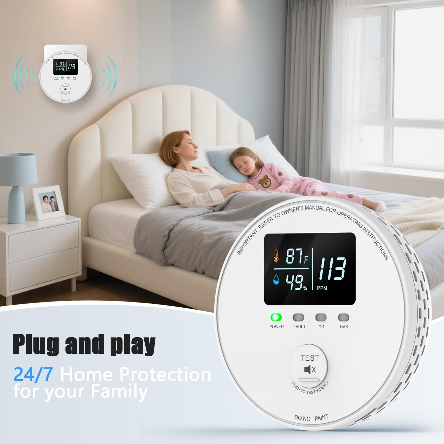 FLUNGSKY CO detector with 85 dB alarm for immediate audible alerts