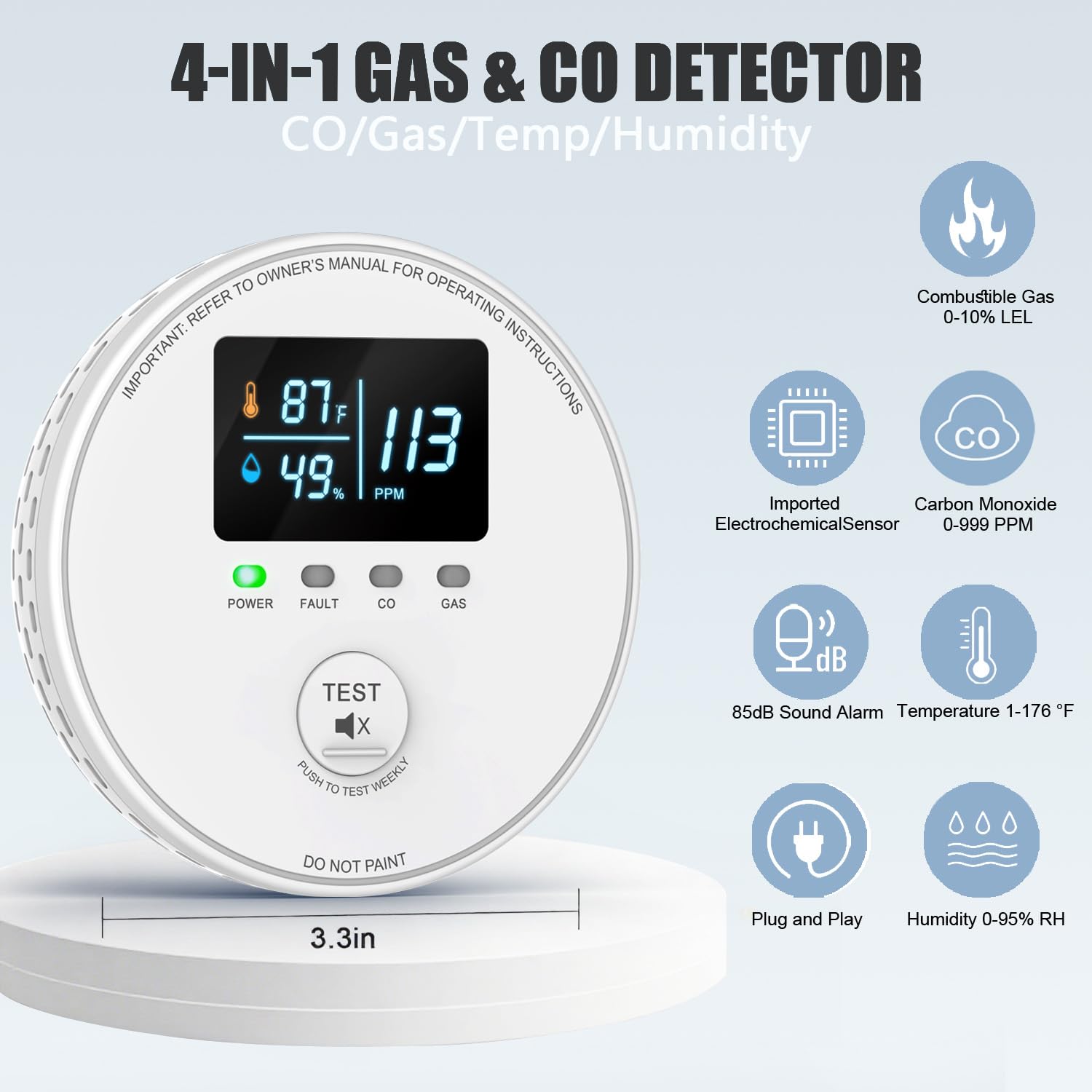 FLUNGSKY combination gas detector detects natural gas and CO for safer spaces