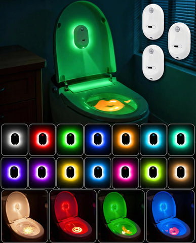 Flupuro 3-pack toilet light with motion sensor for hands-free night illumination.
