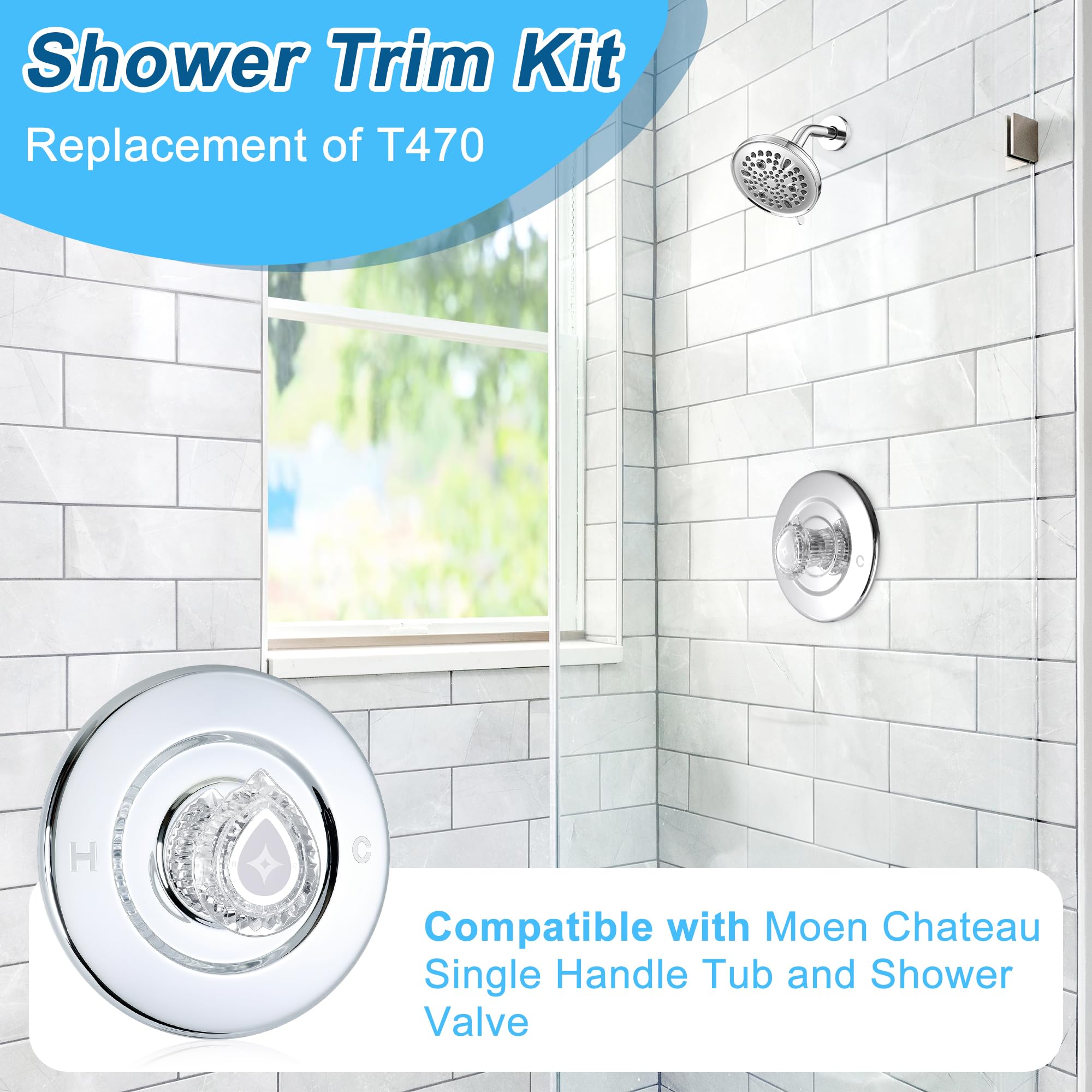 Fluronic Moen 1225 trim compatibility front view in chrome finish