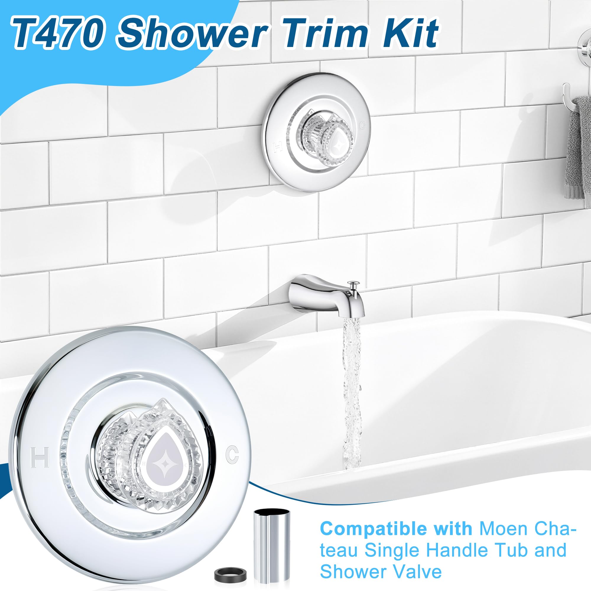 Fluronic Moen T470 Chateau gasket and escutcheon close-up