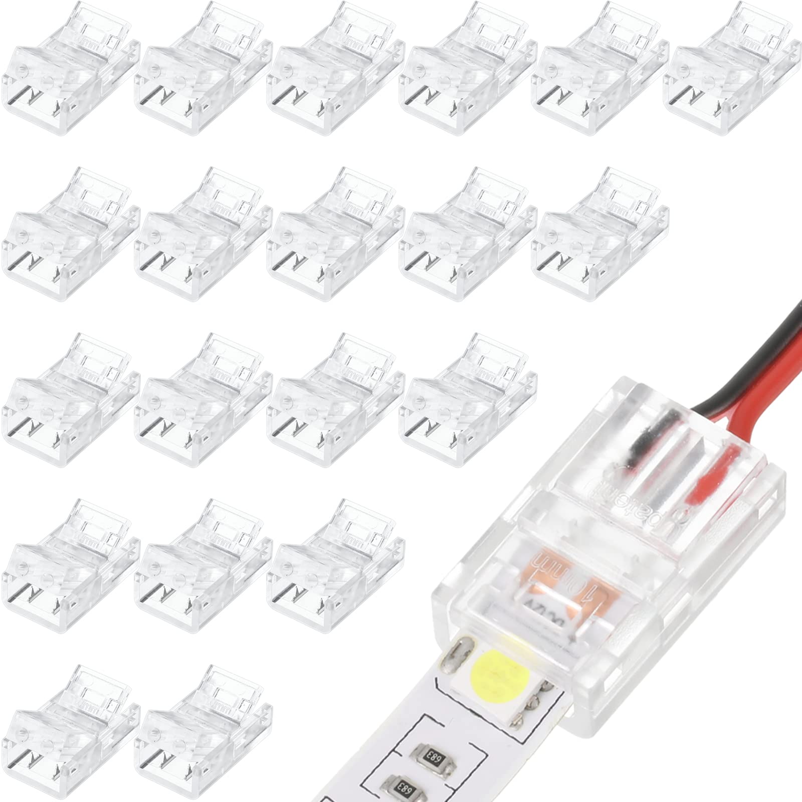Flutesan 20pcs 2-pin connector pack for secure 10mm RGB LED strips