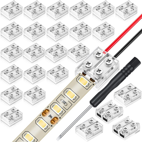 Flutesan 2-pin LED connector close-up for quick, solderless strip wiring.