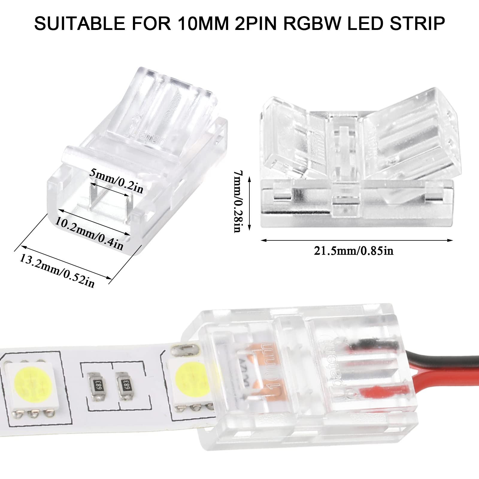Flutesan RGB 2-pin connector for 10mm strips with easy installation