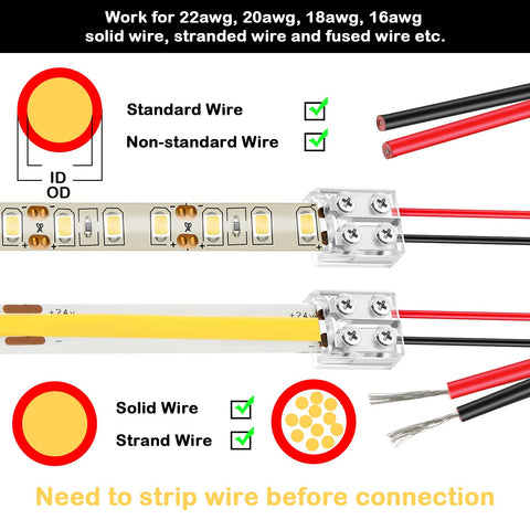 Flutesan screw-down connector demonstrates secure wire attach for reliable power.