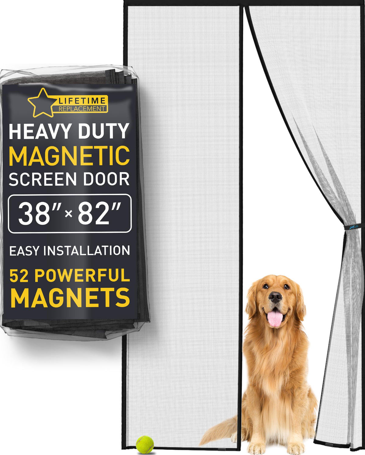 Flux Phenom magnetic screen door installed on a standard doorway for hands-free entry.