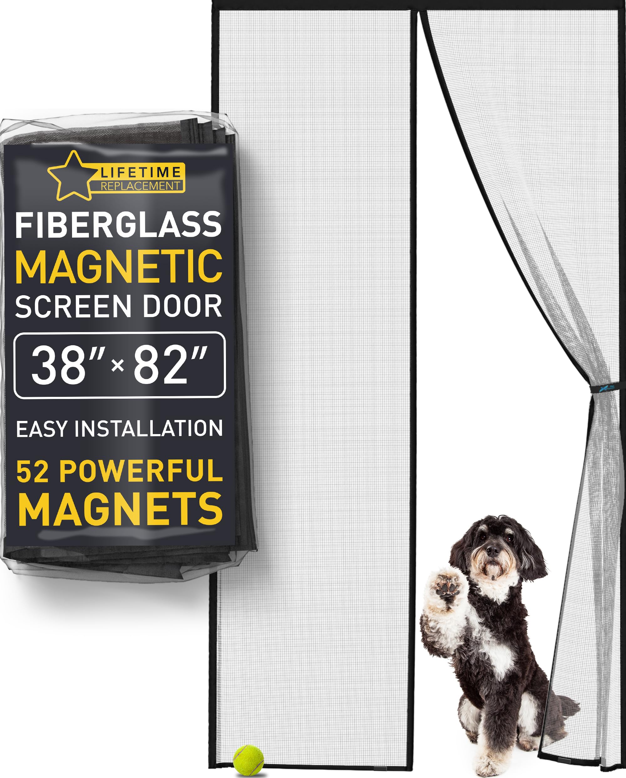 Flux Phenom magnetic screen door showing 52 magnets for a hands-free seal and insect protection.
