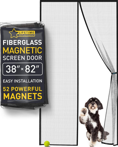 Flux Phenom magnetic screen door showing 52 magnets for a hands-free seal and insect protection.
