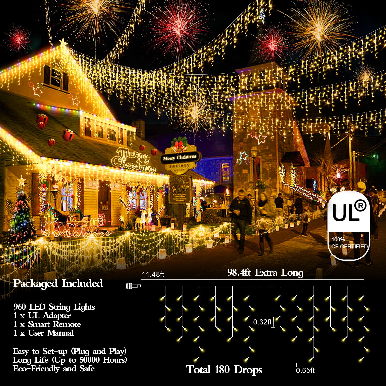 FLVOECN IP44 waterproof outdoor lights withstand rain and snow while decorating your space.