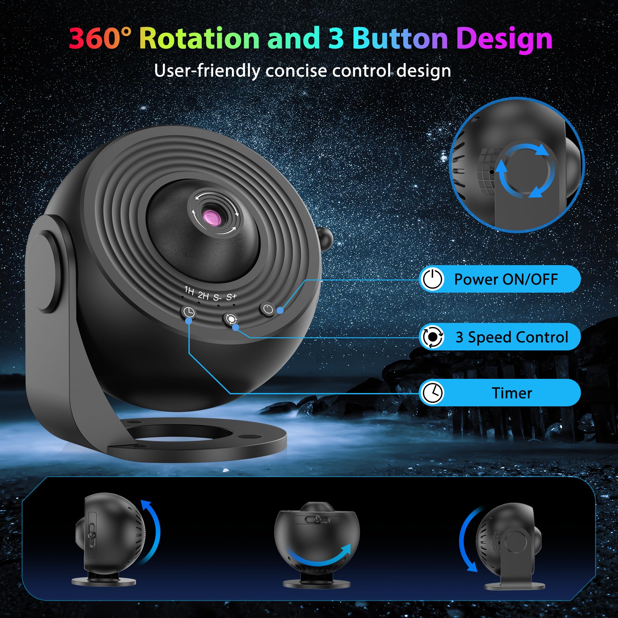Gift-worthy FlyEagle projector enhances any room with cosmic ambiance.