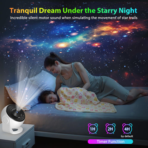 FlyEagle Galaxy Projector Pro Moon built-in offers gentle lunar glow.