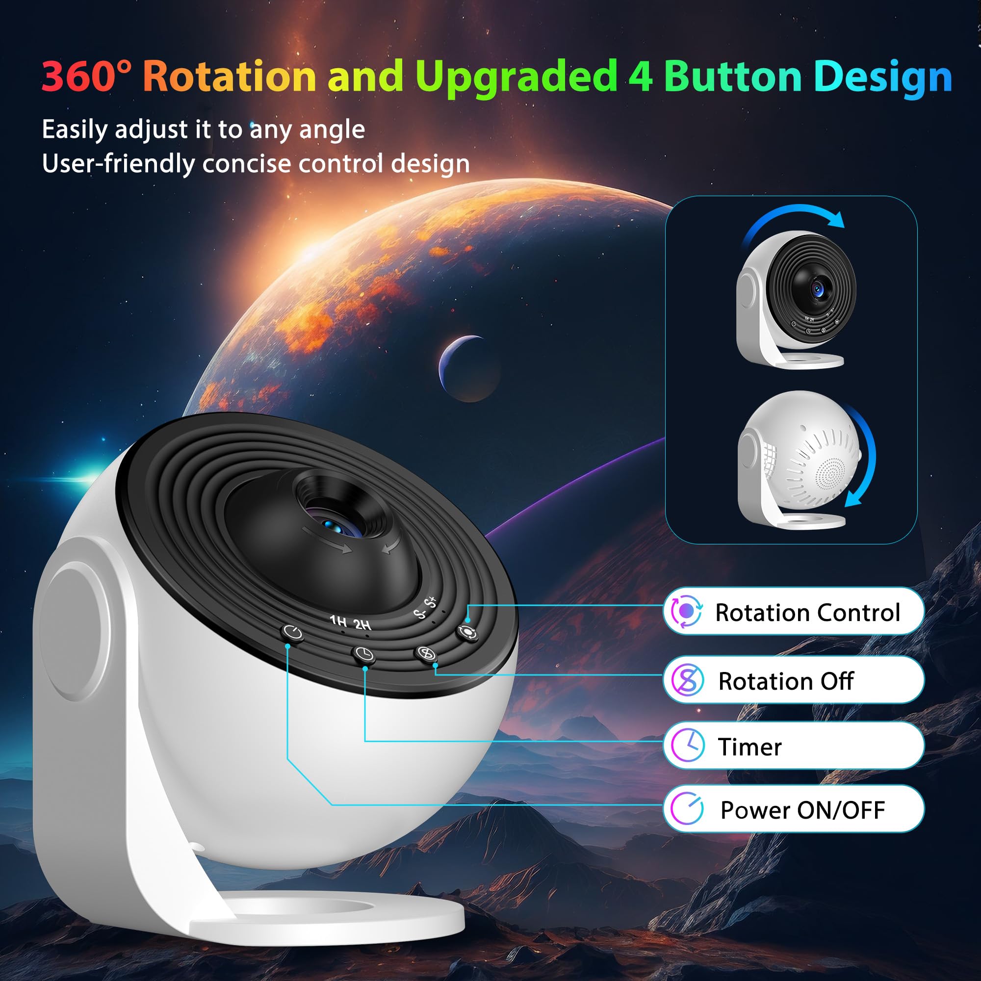 FlyEagle Galaxy Projector Pro 360 degree rotation provides dynamic star coverage.