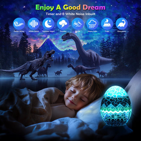 FlyEagle Star Projector Dinosaur Egg Light provides soft night lighting.