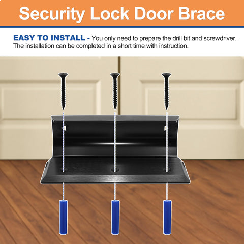 FLYINGAMZ Security Lock Door Brace base plate detail highlights secure anchoring to the floor.