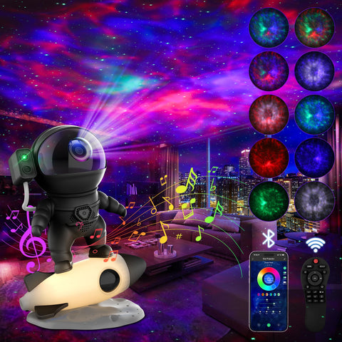 FlyLily astronaut projector with rocket base casts vivid galaxy projection on walls