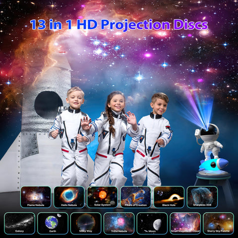 FlyLily Galaxy Projector shows 13 film discs for immersive galaxy scenes