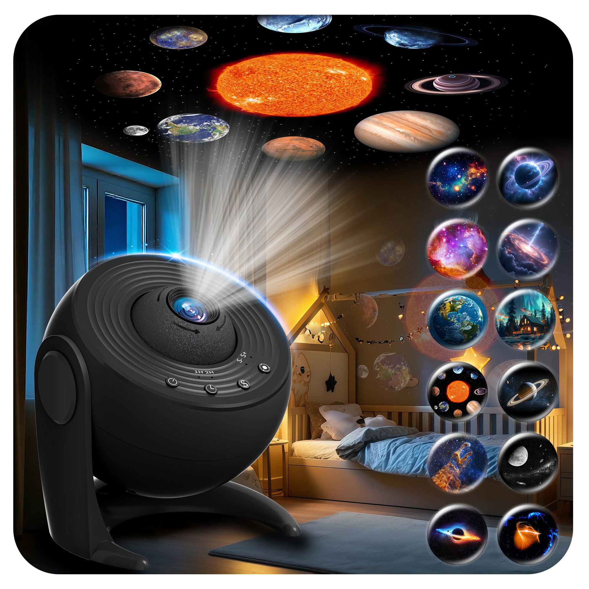 FlyLily Galaxy Projector fills walls with vivid starlight for immersive bedtime ambiance.