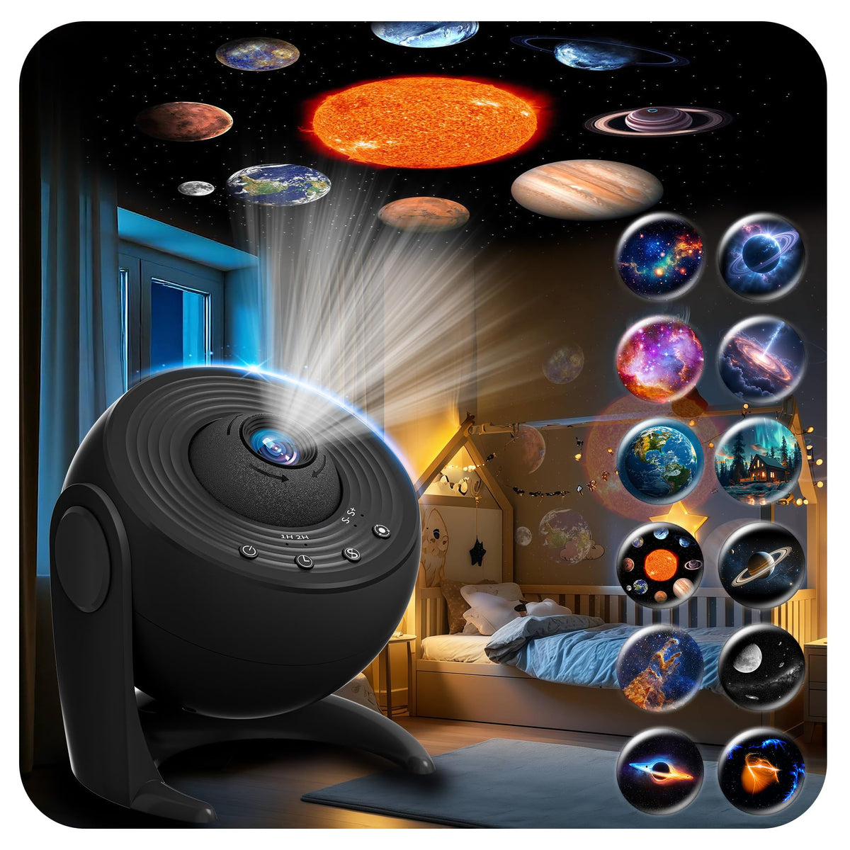 FlyLily Galaxy Projector fills walls with vivid starlight for immersive bedtime ambiance.