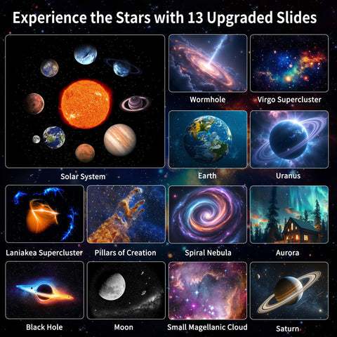 Solar System projection card display showing planets and nebulae in sharp detail.